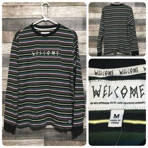 Welcome Skateboarding Stripe Long Sleeve Shirt Men’s M Green Crewneck